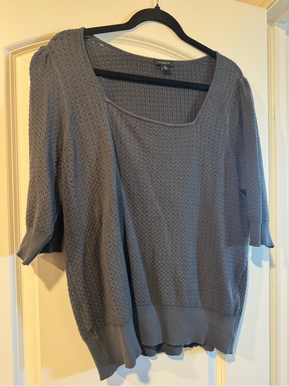 Ann Taylor Gray Knit Scoop Neck Short Sleeve Sweater
